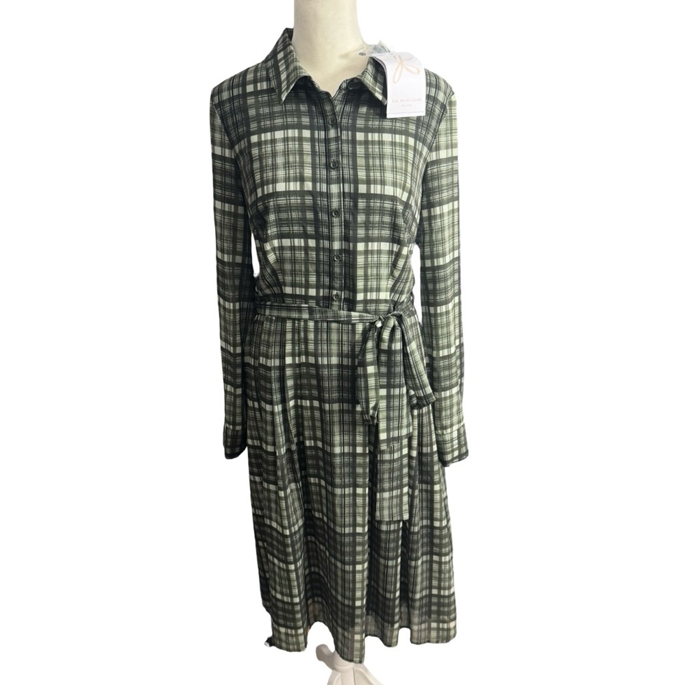 Gal Meets Glam Green Plaid Long Sleeve Shirt Dress Size 6 NWT Blogger Favorite - Picture 5 of 16